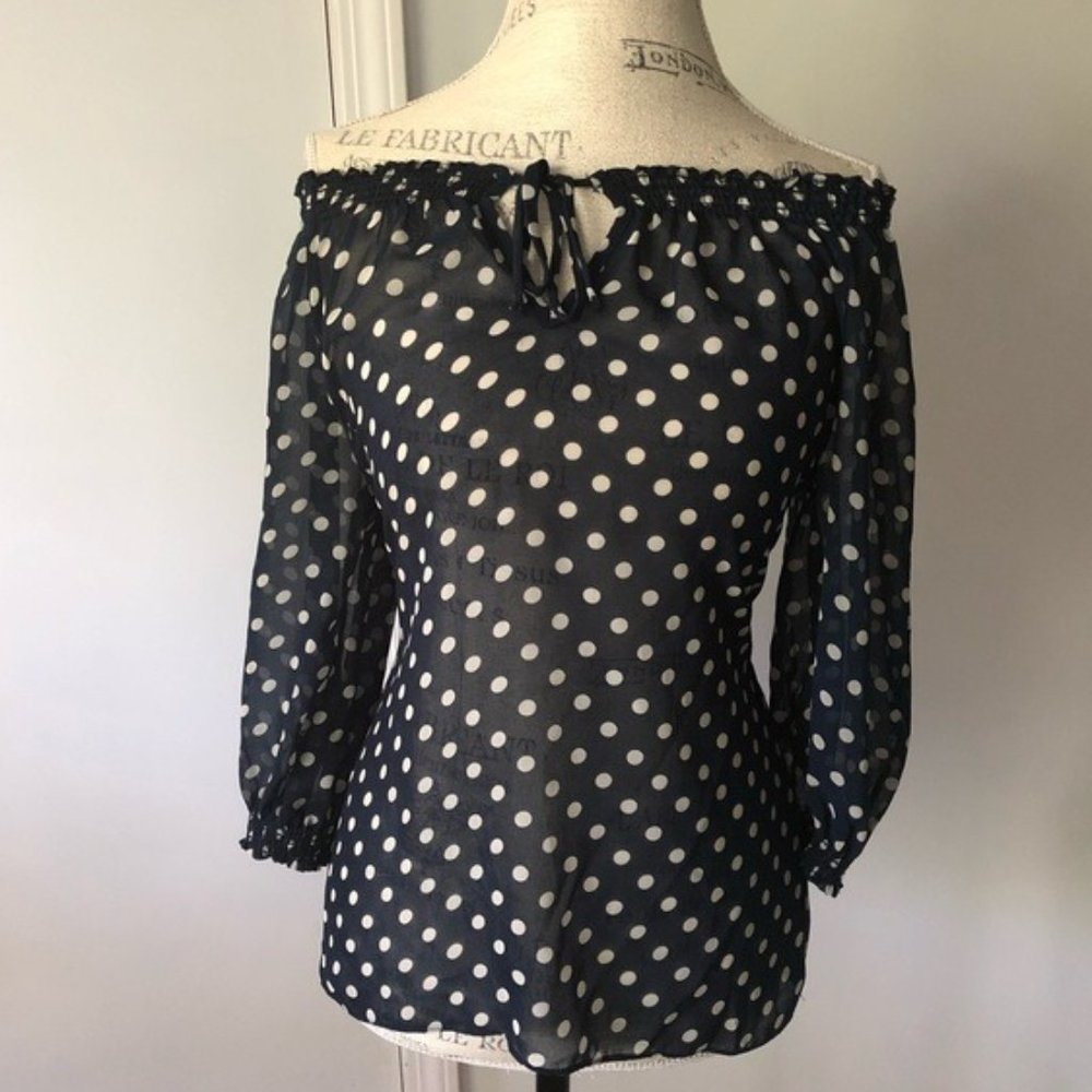 🐰 Aqua Polka Dot Off The Shoulder Sheer Tunic Top